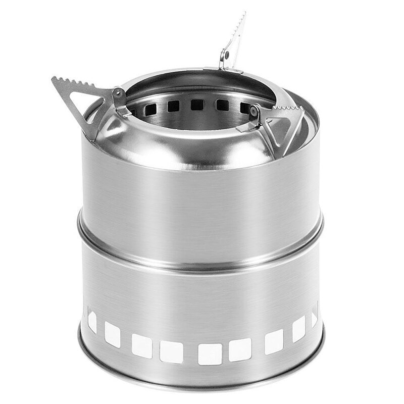 Designed for outdoor use and operates by burning wood or other biomass materials to provide a flame for cooking or heating