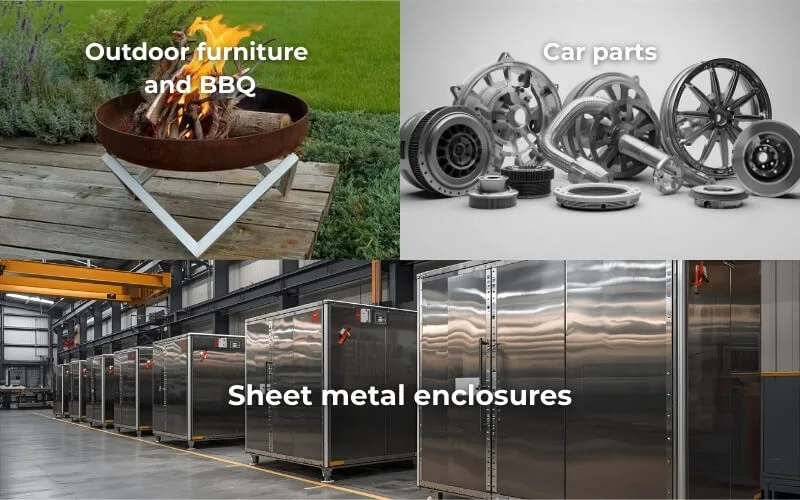 products we made including outdoor furniture, metal enclosures, car parts
