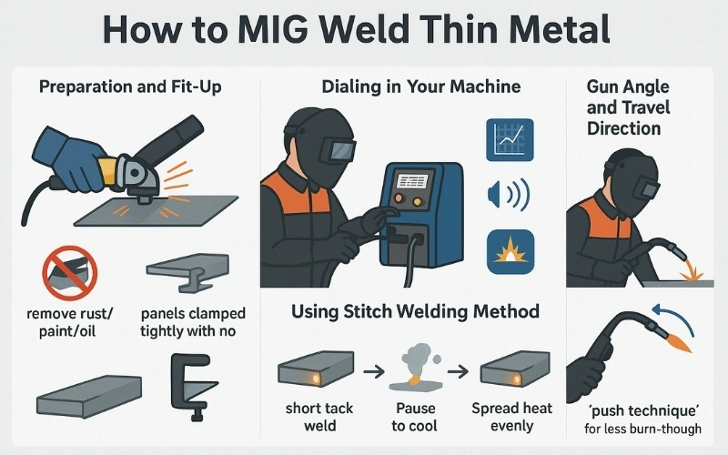 four steps of mig welding thin metal process