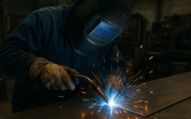 welding sheet metal in a factory