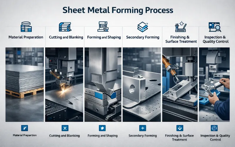six steps of the sheet metal forming process
