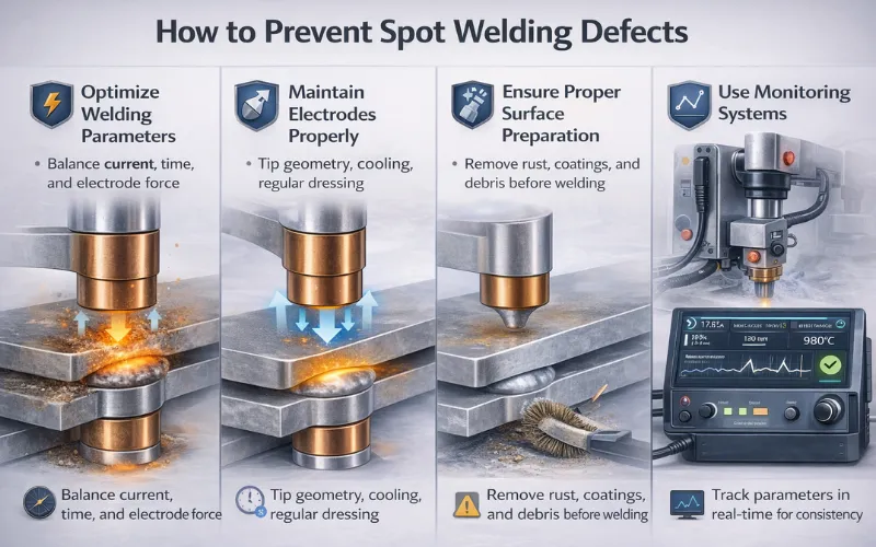 how to prevent spot welding defects infographic with key process controls