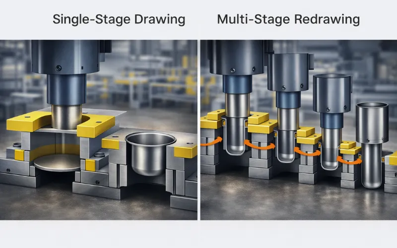 single vs multi stage deep drawing
